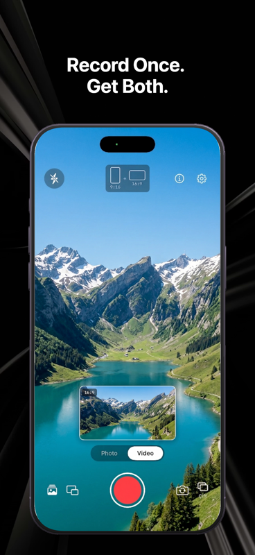 DualCam dual camera recorder app screenshot 1 — vertical and landscape video recording